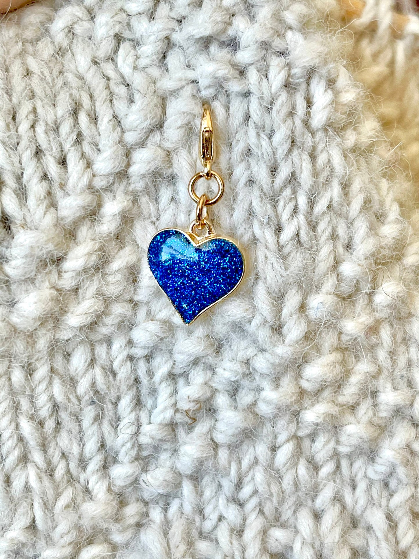 Blue Glitter Heart Progress Keeper, Knitting Crochet Gift