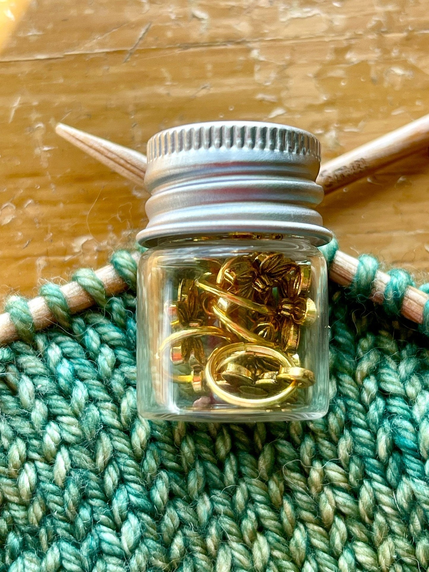 Antique Gold Flower Stitch Markers, Knitting Accessories, Set of 6