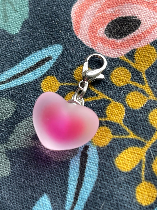 Frosted Resin Heart Charm, Knitting Progress Keeper, Zipper Pull