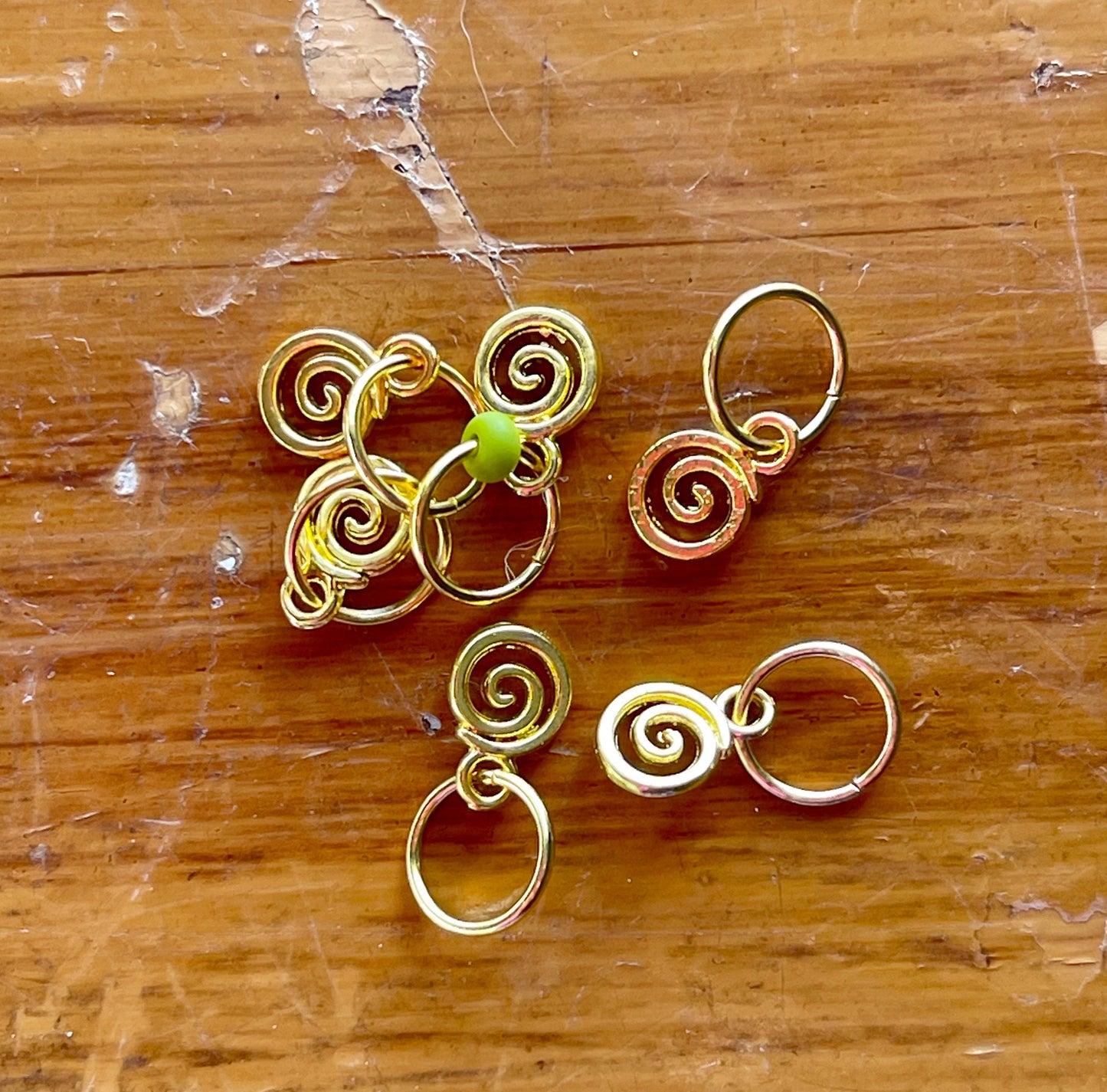 Gold Spirals Snagless Stitch Markers, Knitting Accessories, Set of 6