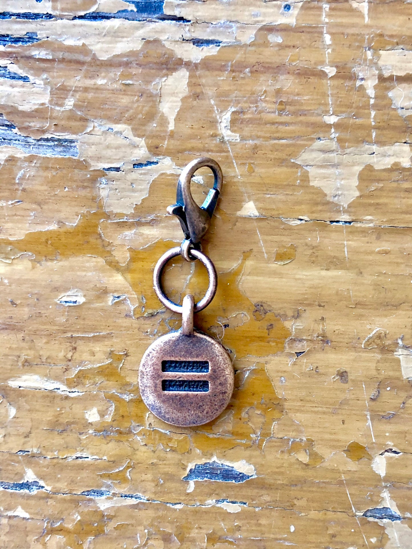 Equality Sign Charm, TierraCast Antique Copper Progress Keeper, LGBTQ Pride Zipper Pull