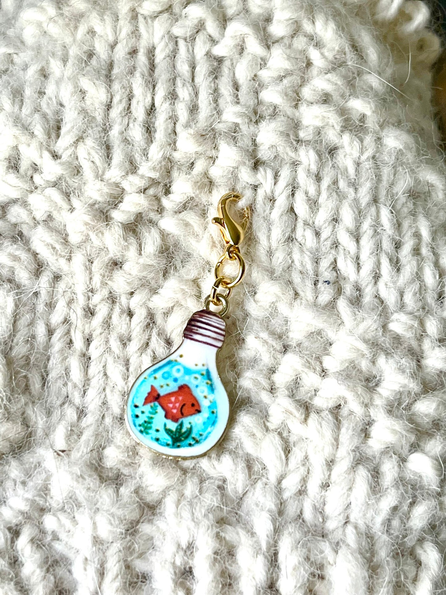 Goldfish Lightbulb Zipper Pull, Stitch Marker, Knitting Crochet Accessory, Progress Keeper, Yarn Jewelry