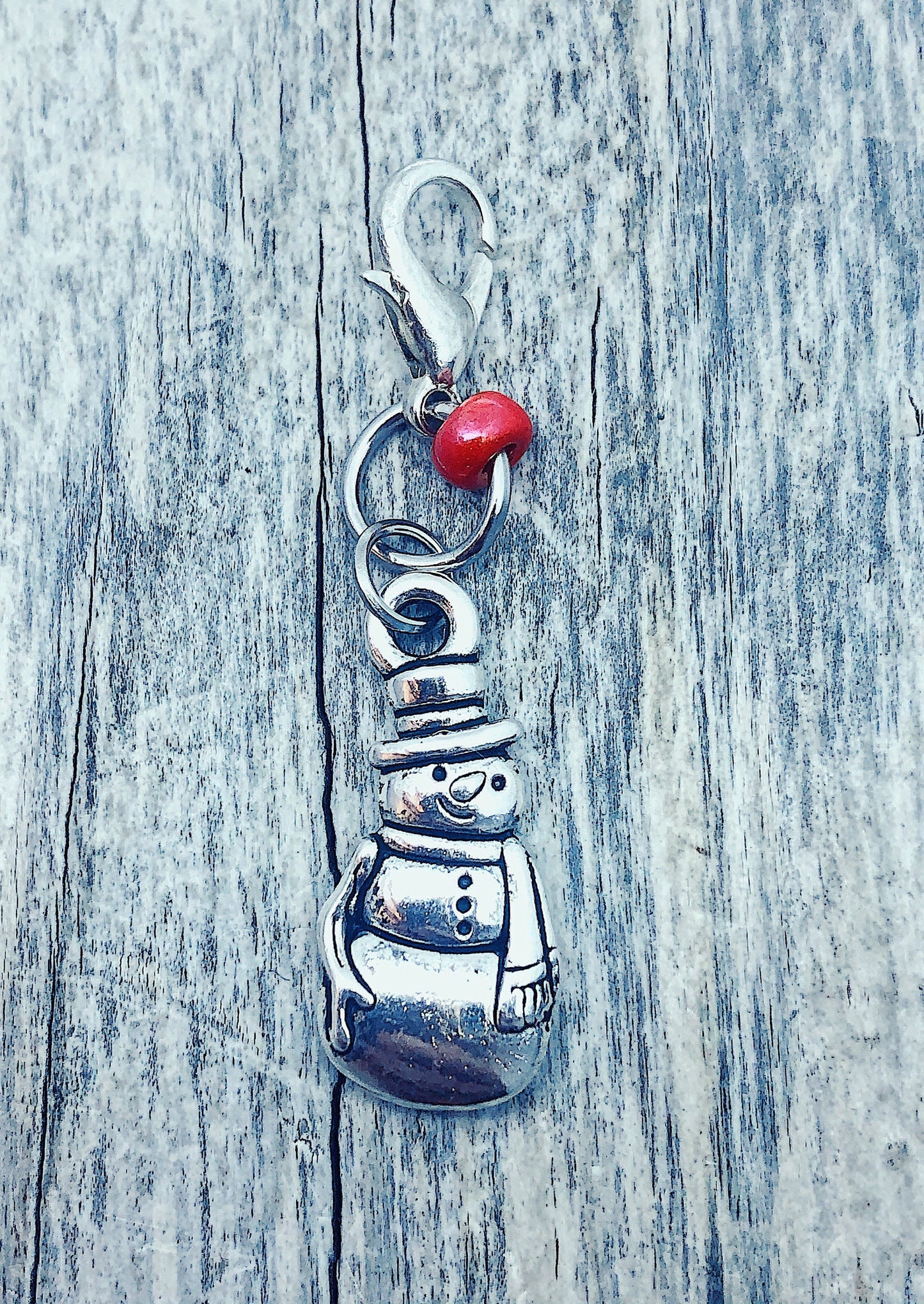 Snowman Charm Progress Keeper, Silver Stitch Marker with Clasp