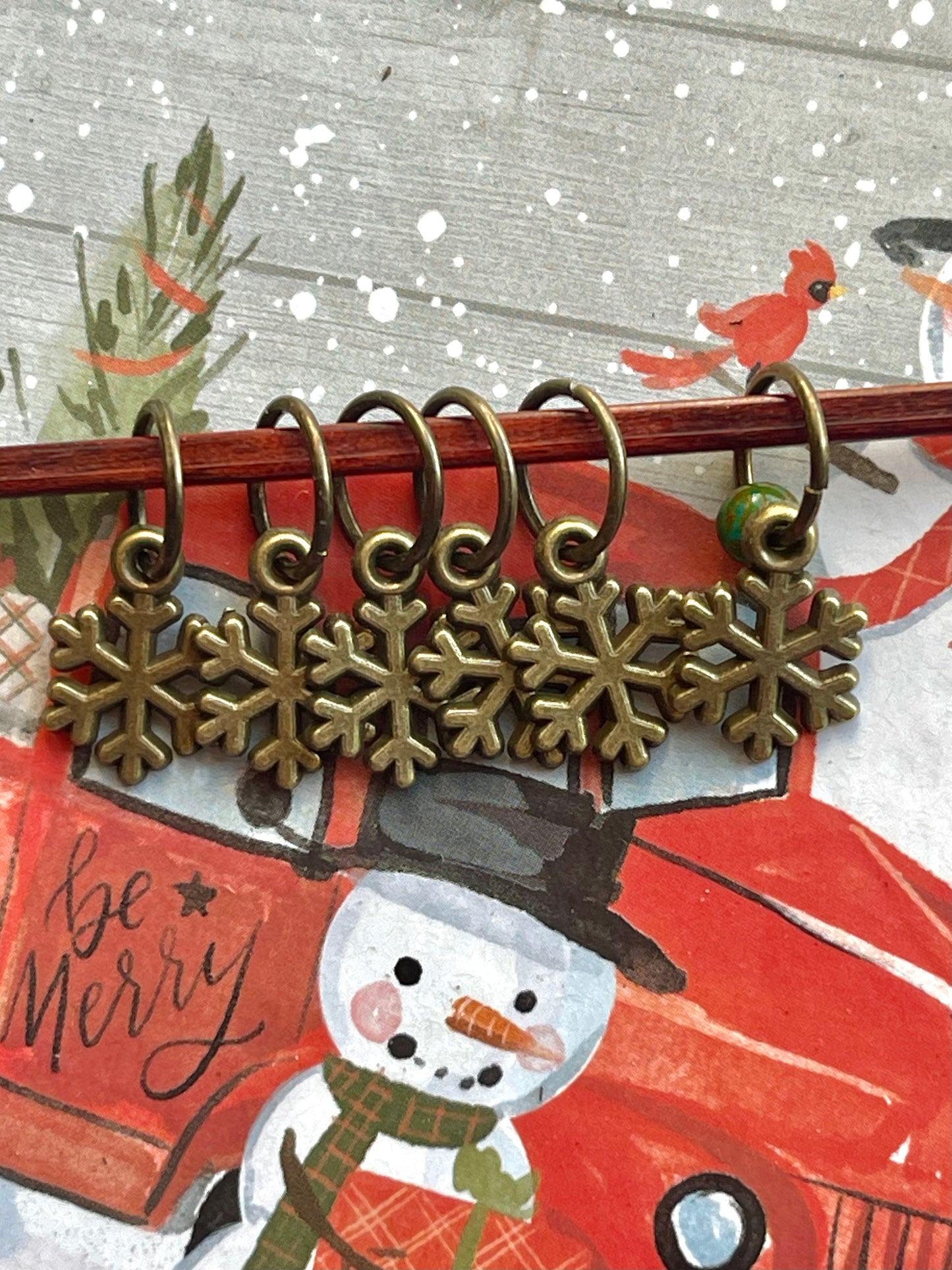 Bronze Snowflakes Stitchmarkers, Snagfree Progress Keepers, Knitting Accessories, Holiday Christmas Knits, Yarn Jewelry Knitters