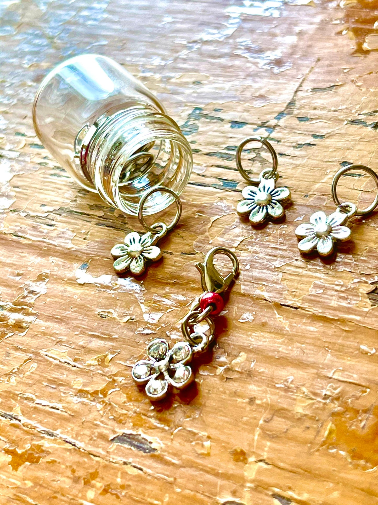 Silver Flower Snagless Stitch Markers, Knitting Accessories