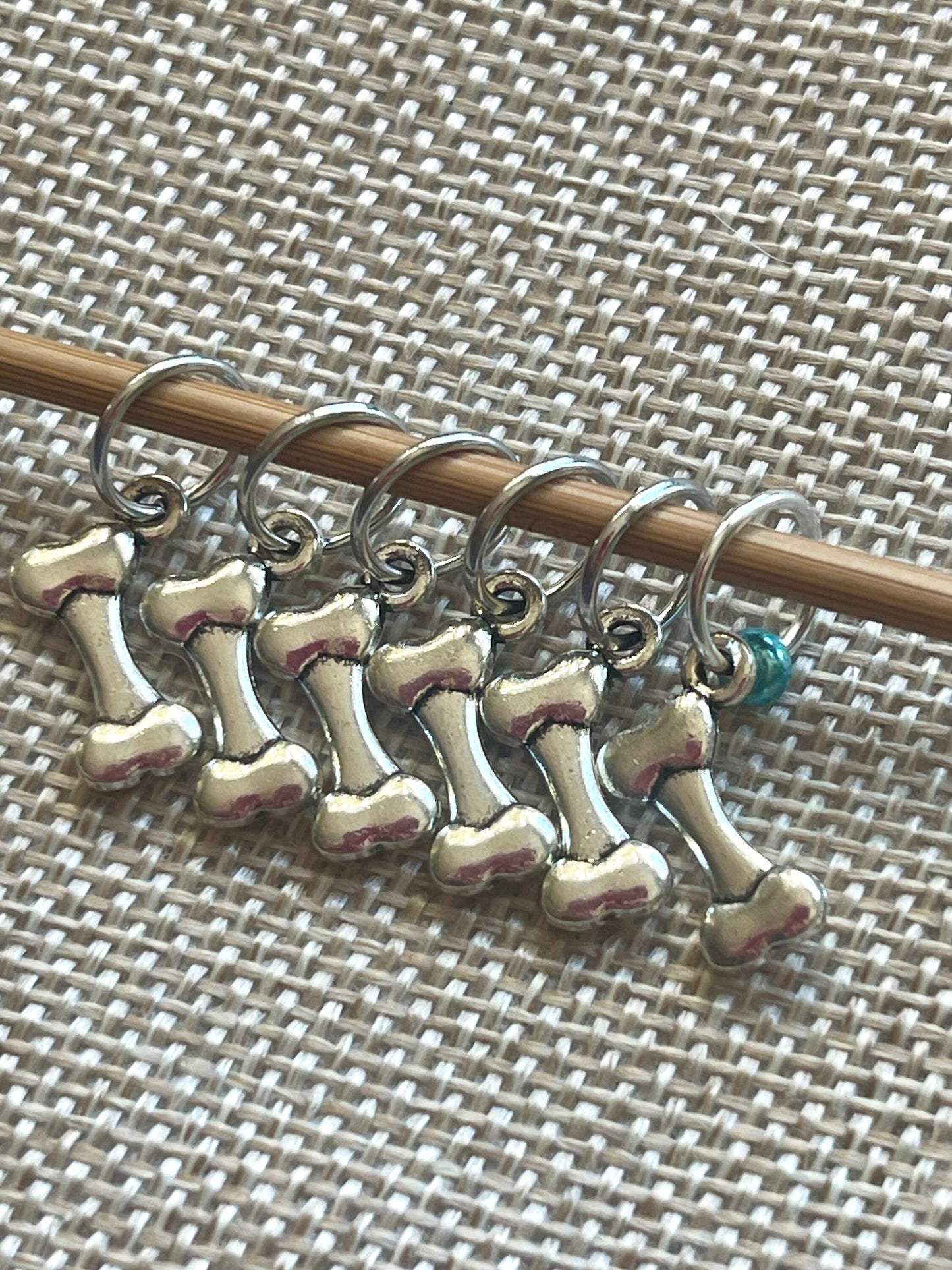 Silver Dog Bone Stitch Markers, Snagless Knit Notions, Set of 6