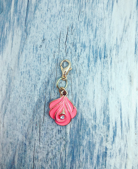 Progress Keeper Pink Rose Charm with Gold Colored Clasp, Gift for Knitters, Crochet, Knitting Accessories, Happy Knitter Idea