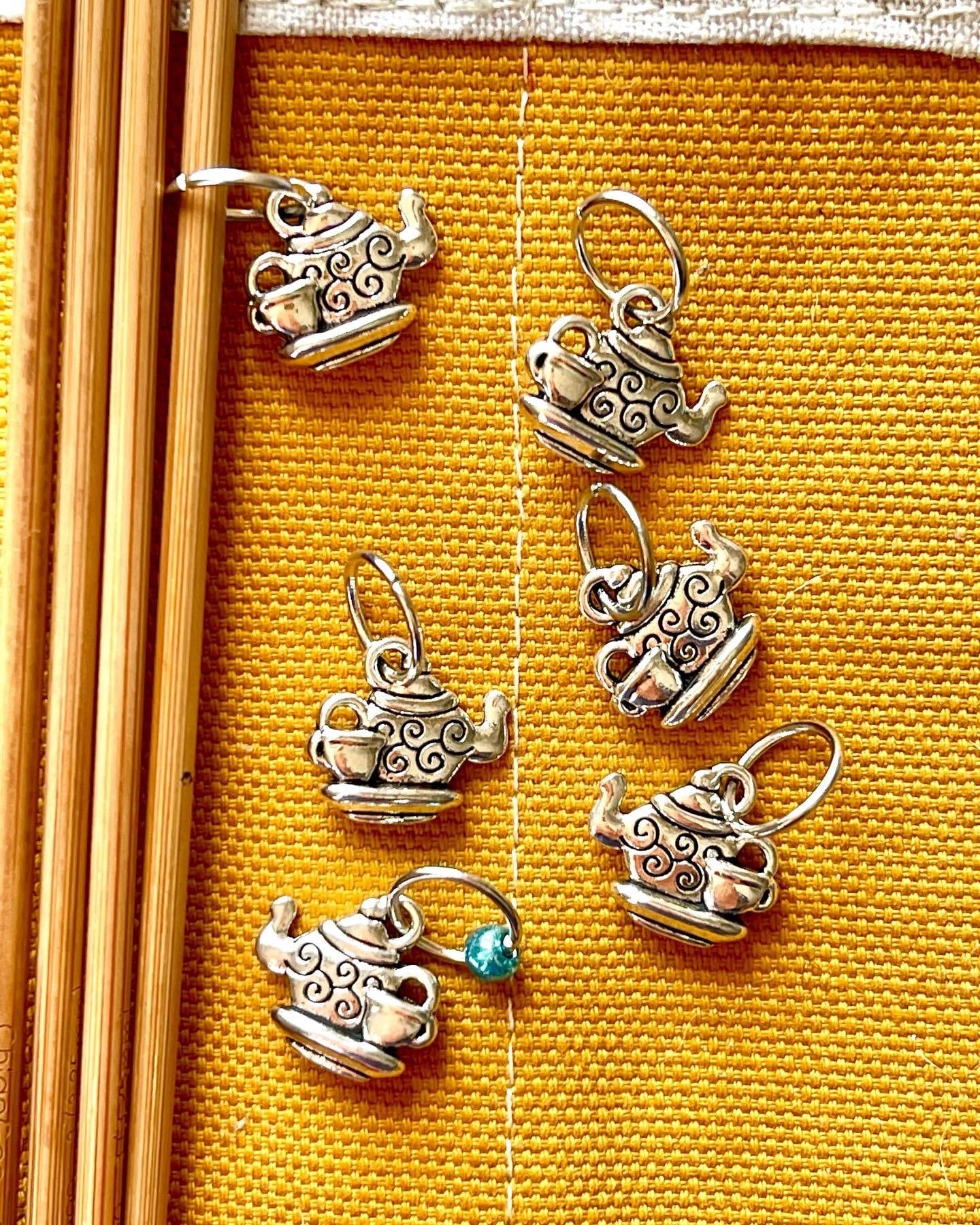 Silver Teapot Stitch Markers, Knitting Accessories, Set of 6