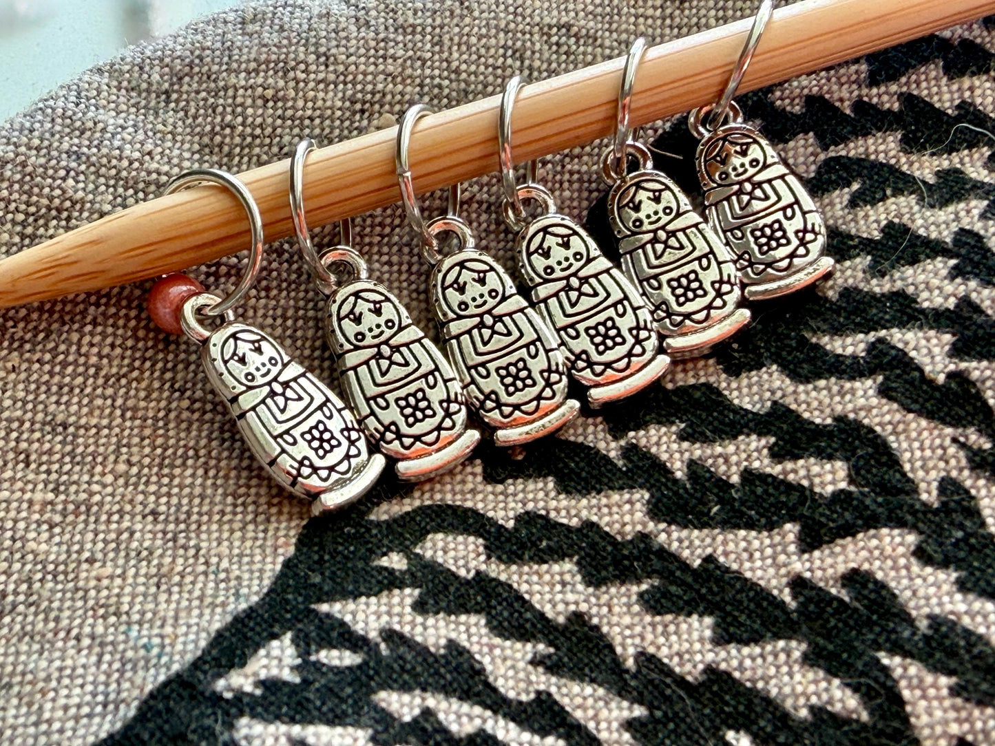 Silver Russian Nesting Doll Stitch Markers, Snag Free Knitting Notions, Yarn Jewelry