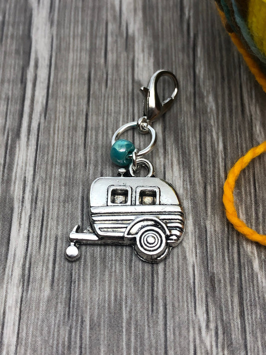 Silver Camper Van Charm, Stitch/Crochet Marker