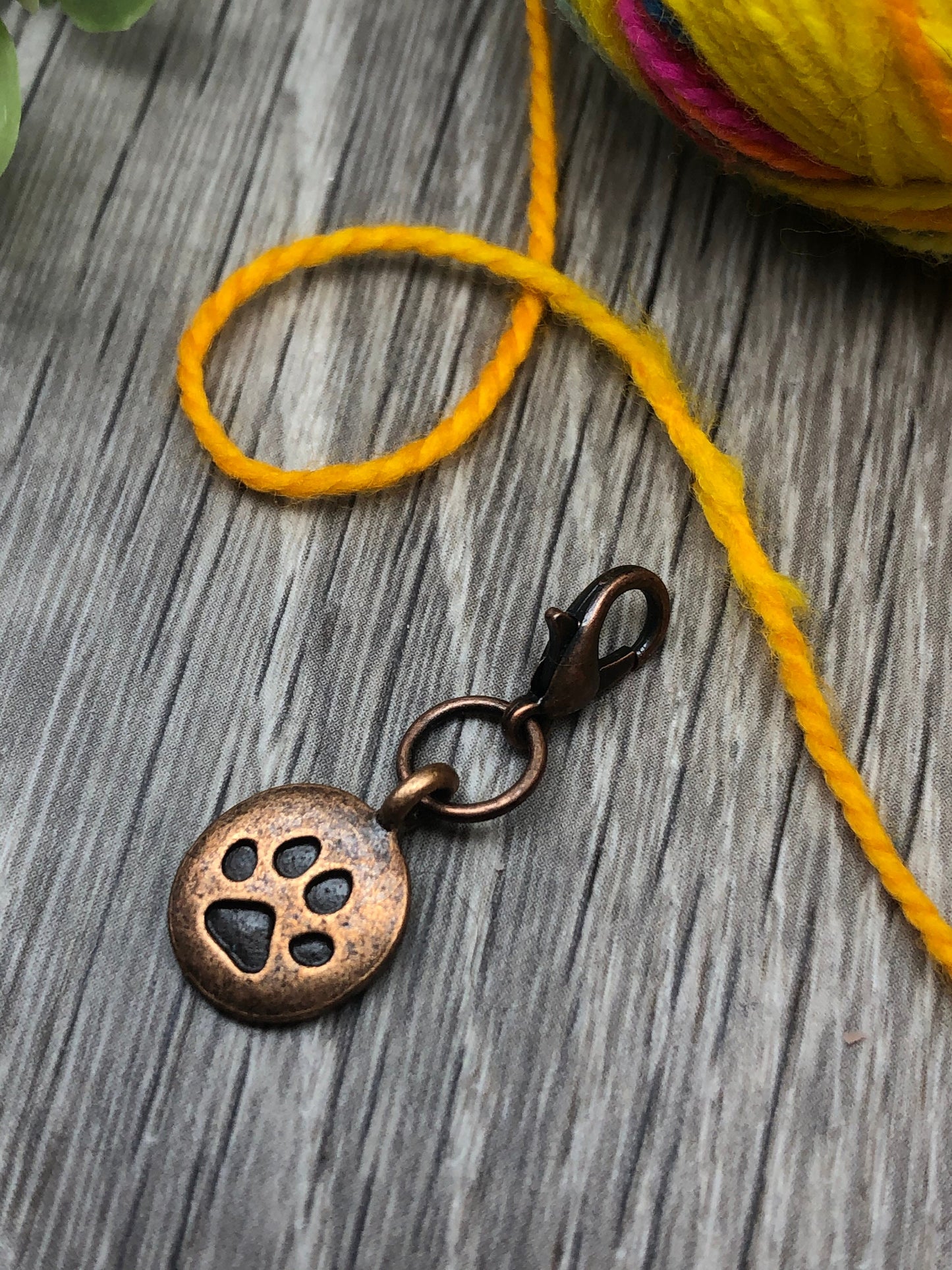 Copper Paw Print Charm, Progress Keeper, Knitting Stitch Marker