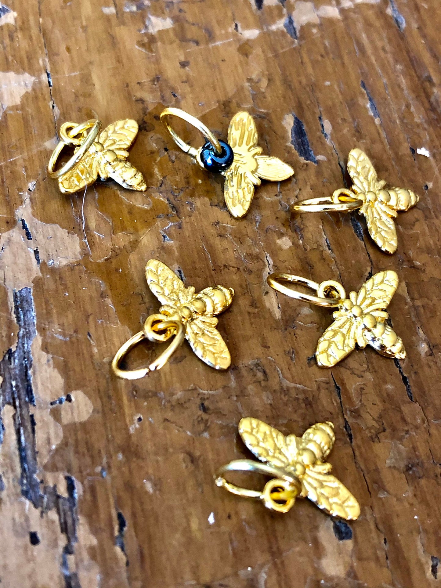 Gold Honey Bee Snagfree Stitch Markers, Knitting Progress Keepers