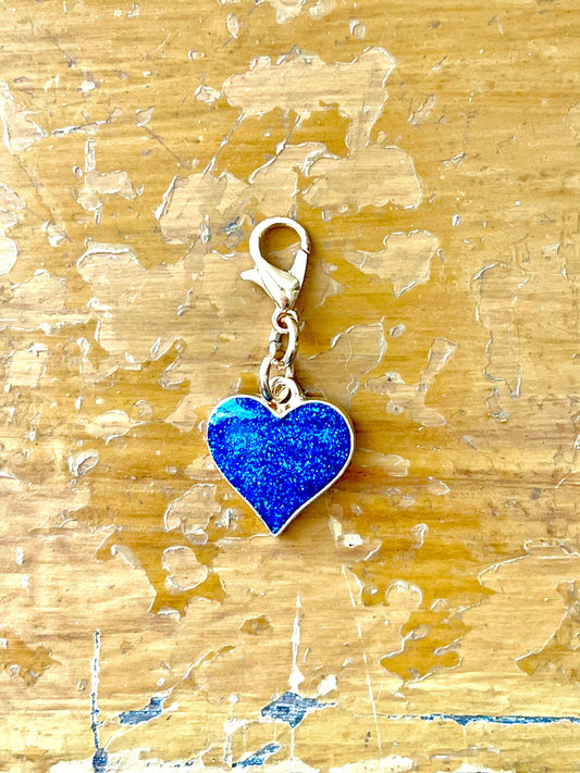 Blue Glitter Heart Progress Keeper, Knitting Crochet Gift