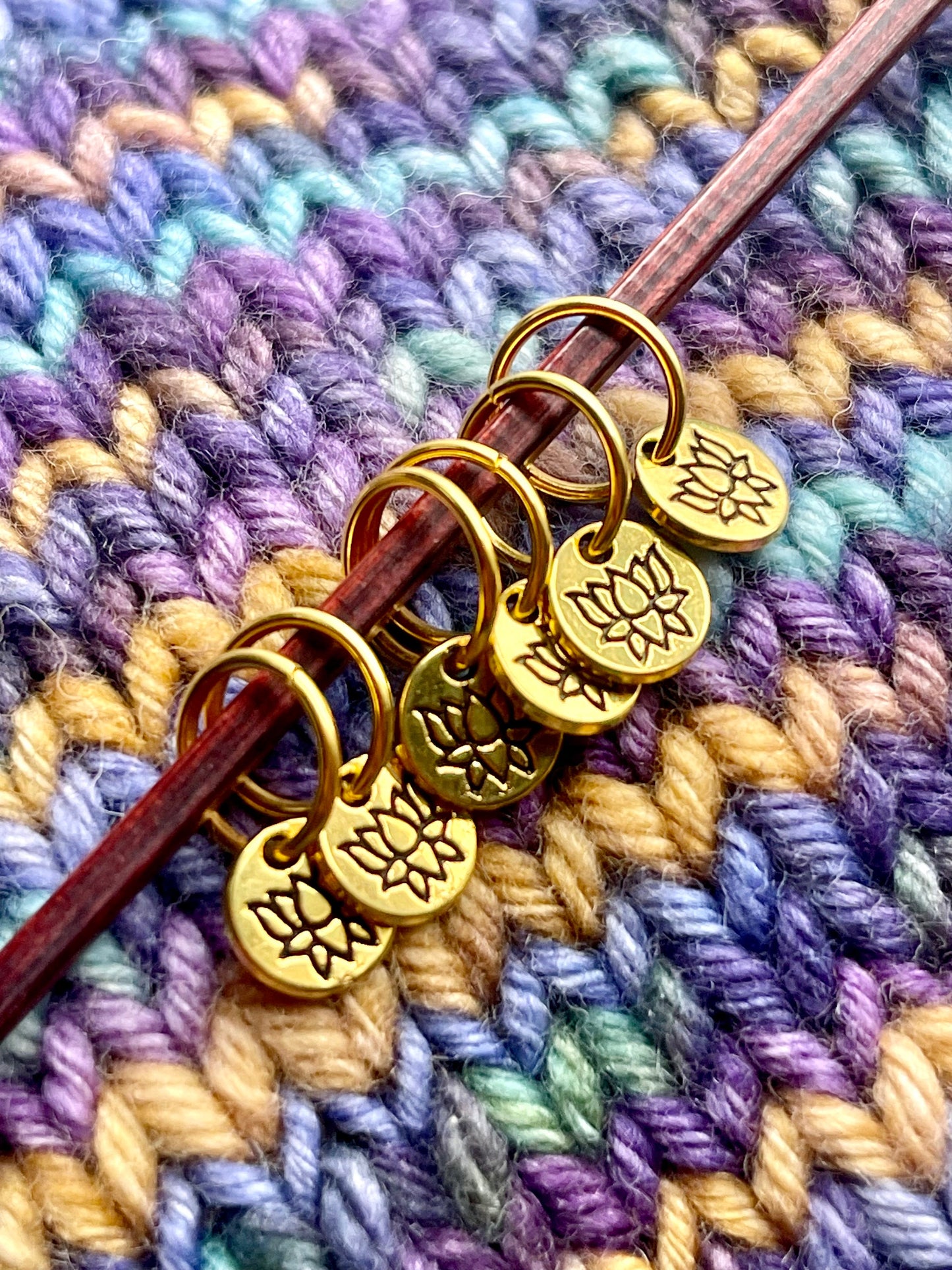 Lotus Gold Stitch Markers, Knitting Notions, Set of 6