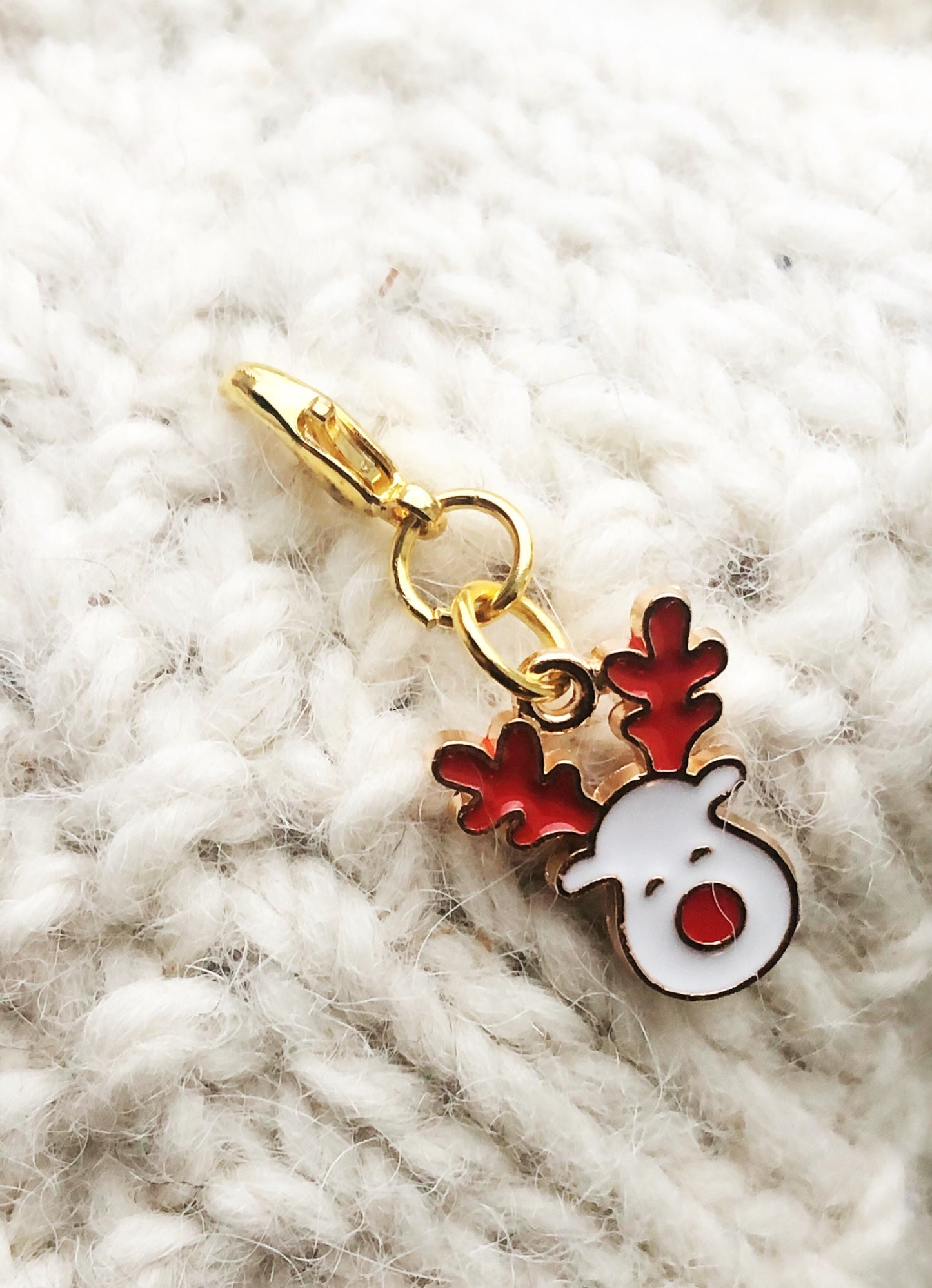 Reindeer Charm with Lobster Clasp, Christmas Knitting Crochet Project Keeper