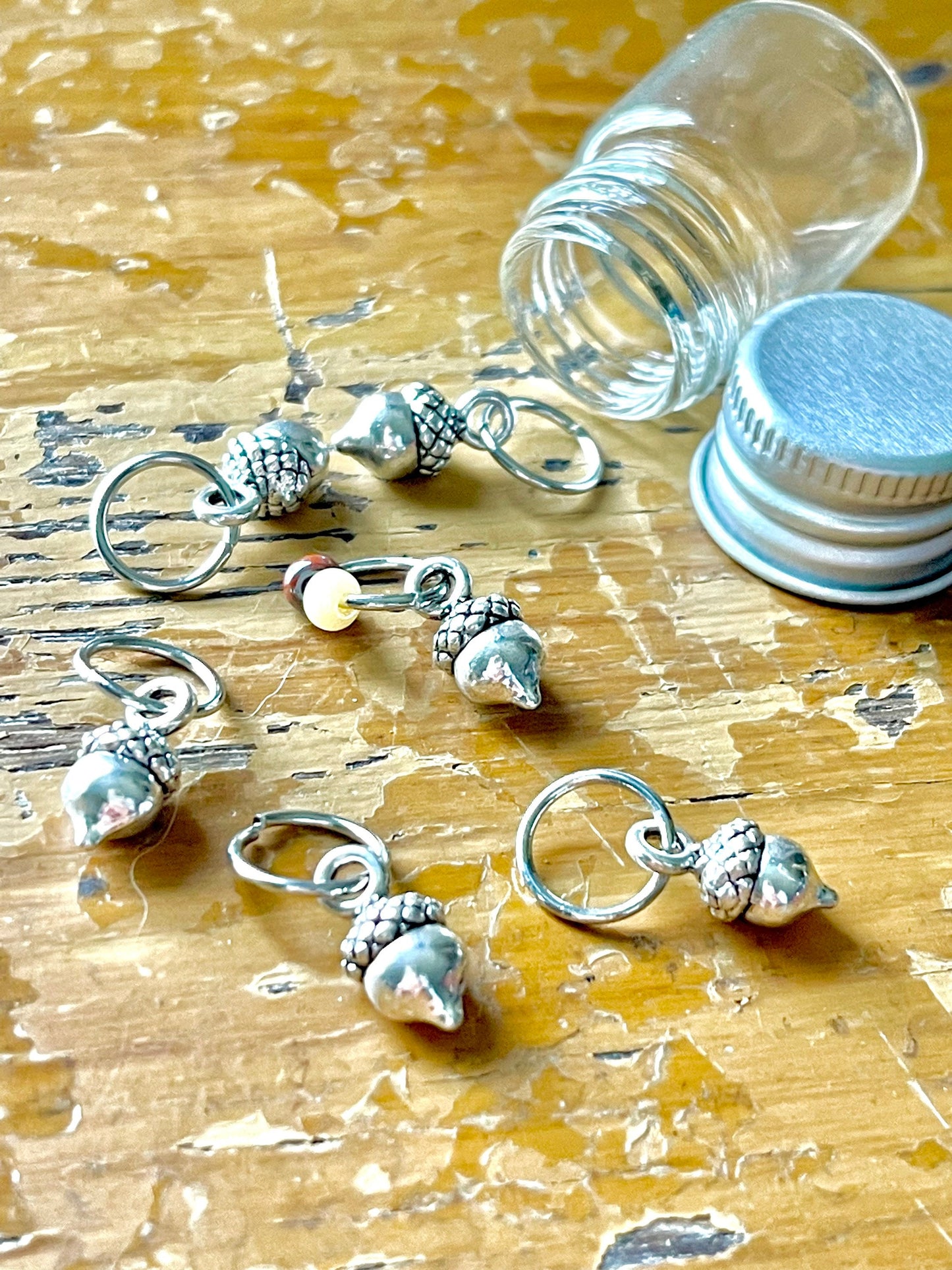 Silver Acorn Stitch Markers, Knitting Notions, Fits US10.5 Needles