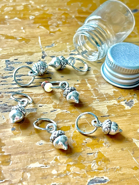 Silver Acorn Stitch Markers, Knitting Notions, Fits US10.5 Needles