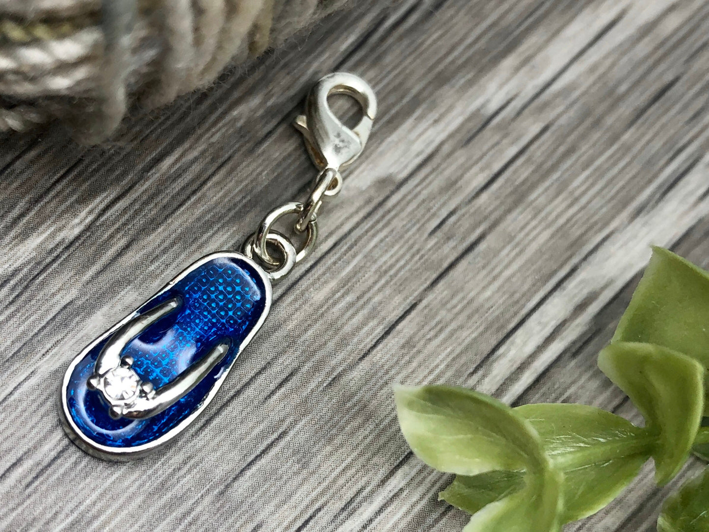 Blue Flip Flop Knitting Crochet Progress Keeper, Yarn Jewelry