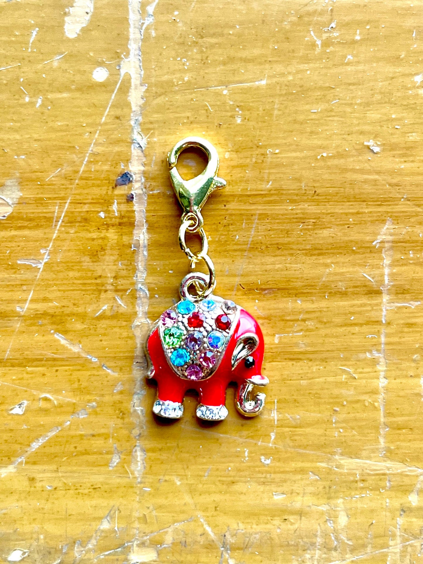 Rhinestone Elephant Zipper Pull, Knitting Crochet Progress Keeper