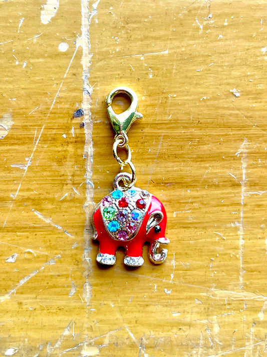Rhinestone Elephant Zipper Pull, Knitting Crochet Progress Keeper