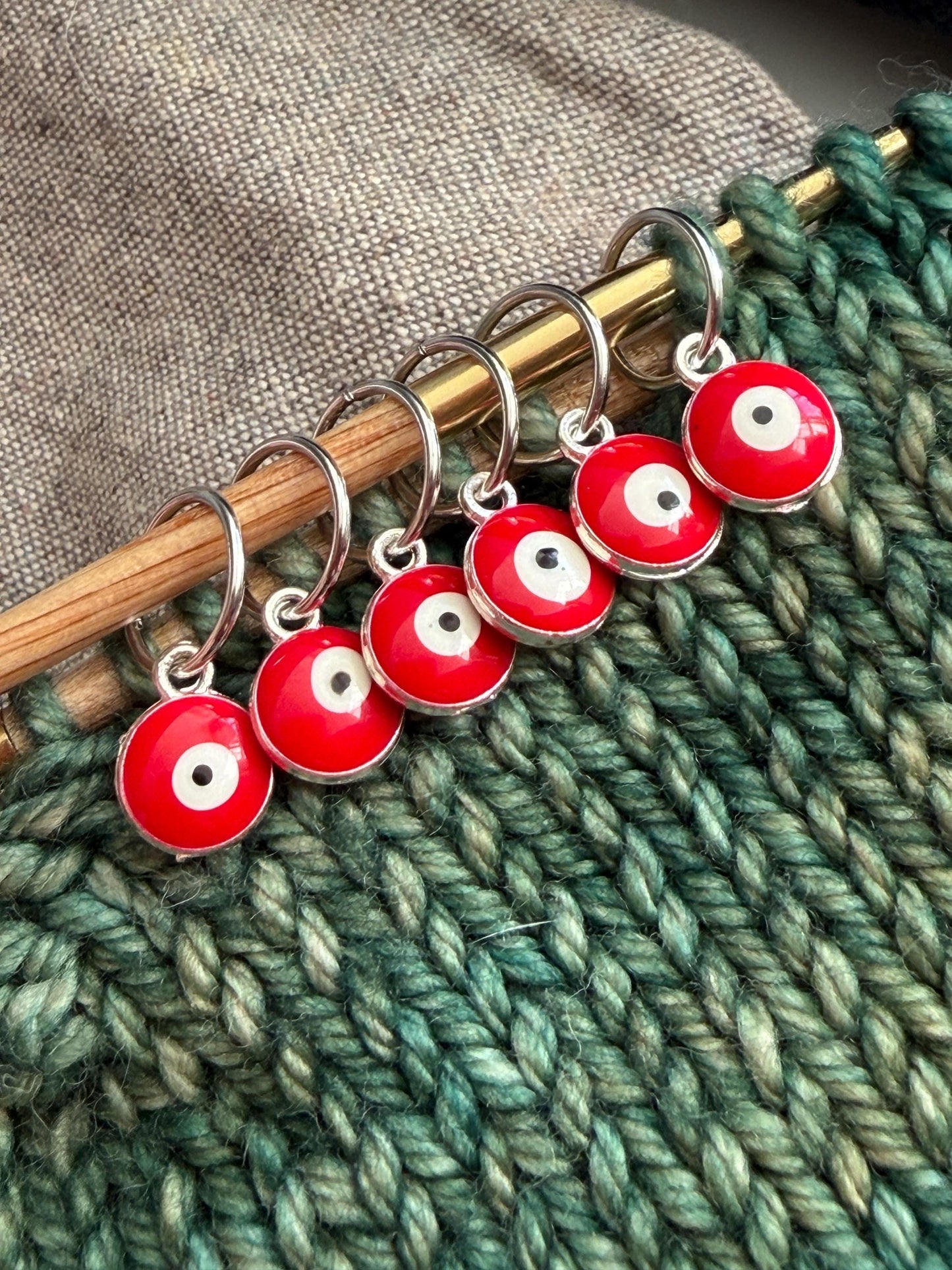 Red Evil Eye Snagless Stitch Markers, Snag Free Knitting, Knitter Progress Keepers, Yarn Jewelry