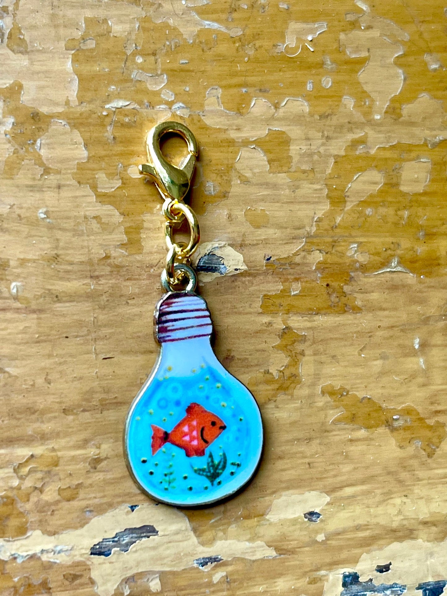 Goldfish Lightbulb Zipper Pull, Stitch Marker, Knitting Crochet Accessory, Progress Keeper, Yarn Jewelry