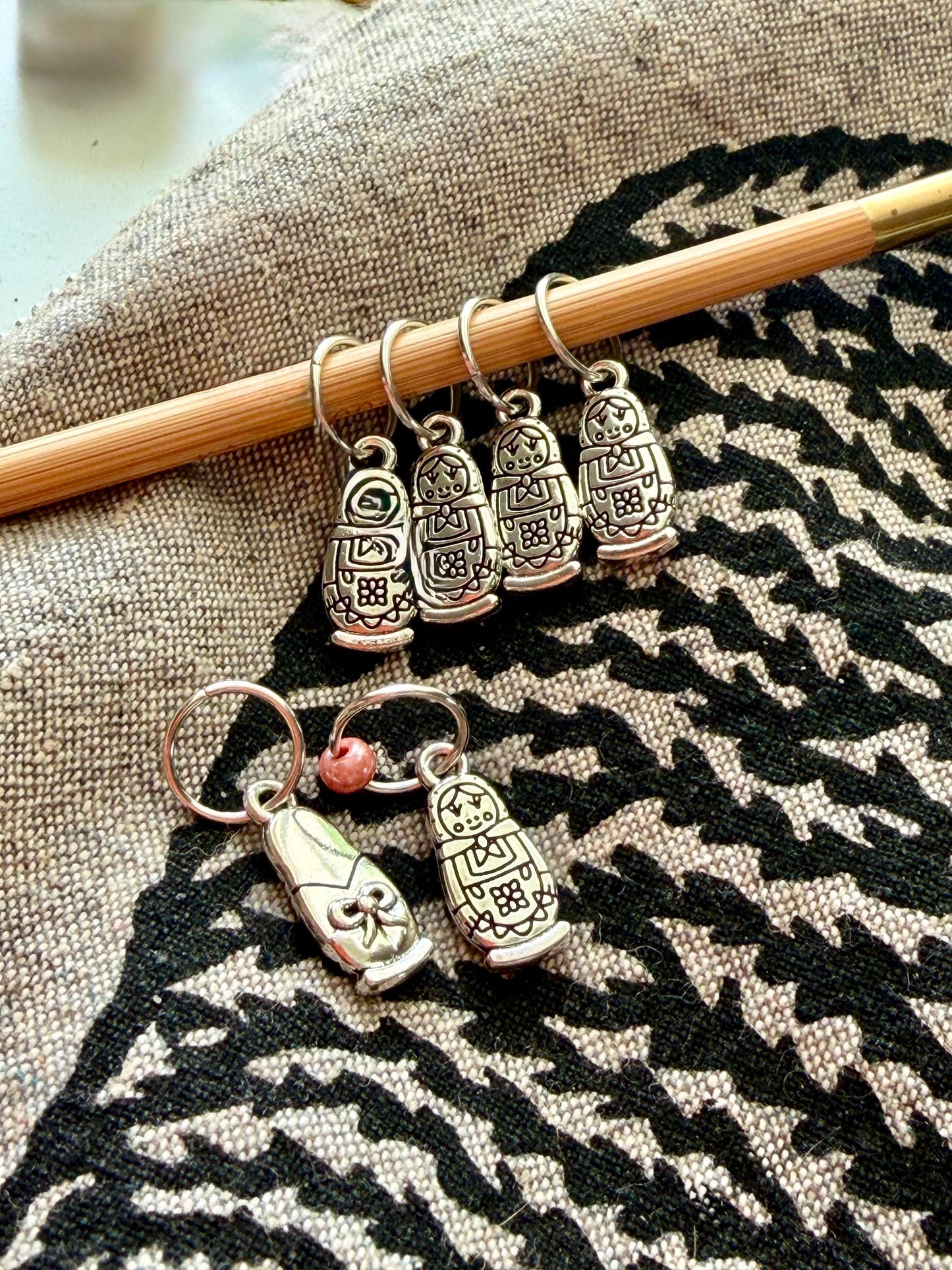 Silver Russian Nesting Doll Stitch Markers, Snag Free Knitting Notions, Yarn Jewelry