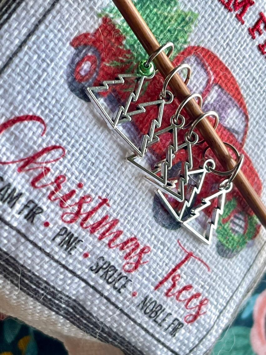 Silver Christmas Tree Knitting Stitch Markers, Set of 6
