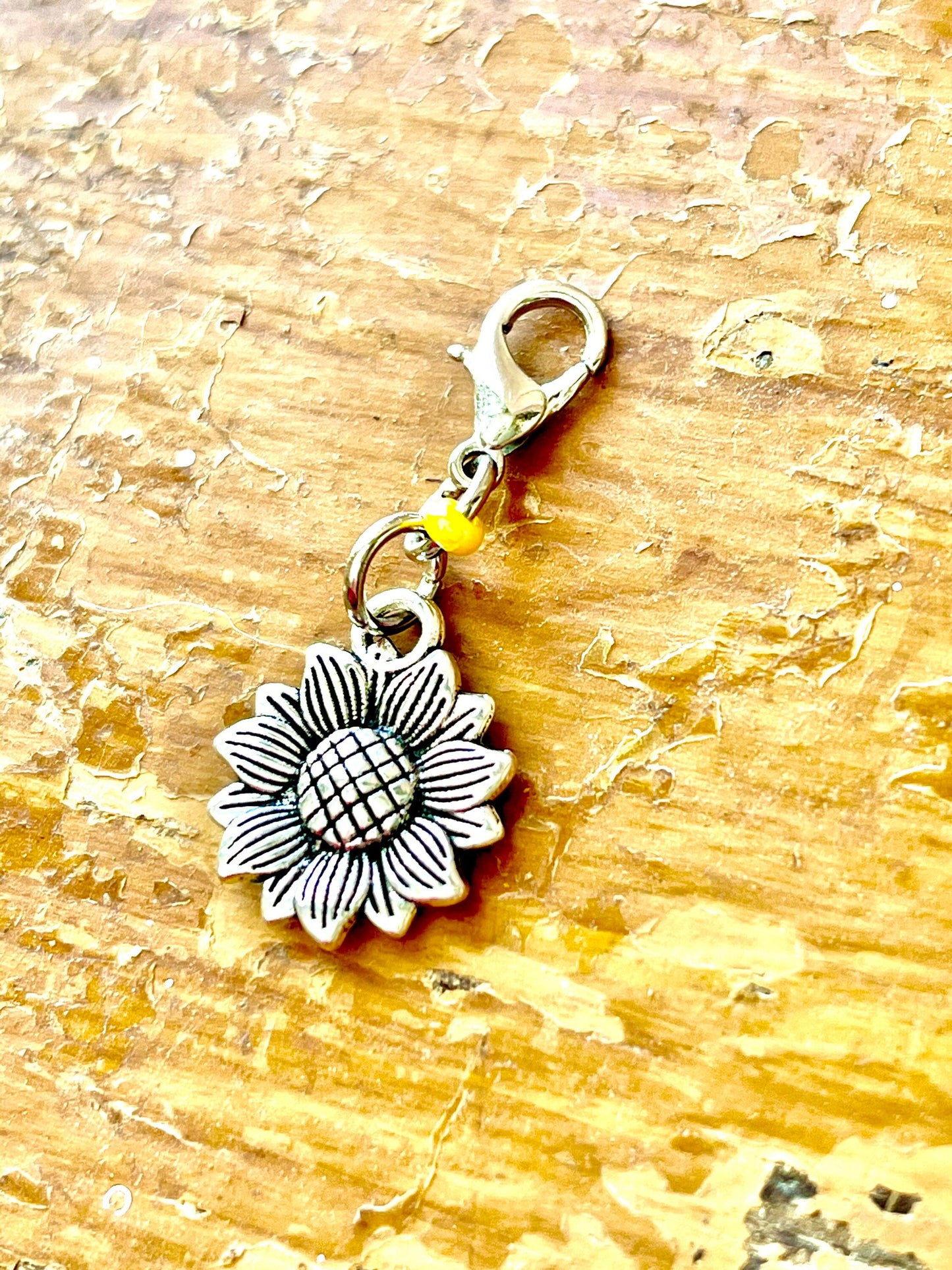Silver Sunflower Progress Keeper, Knitting Crochet Stitch Marker
