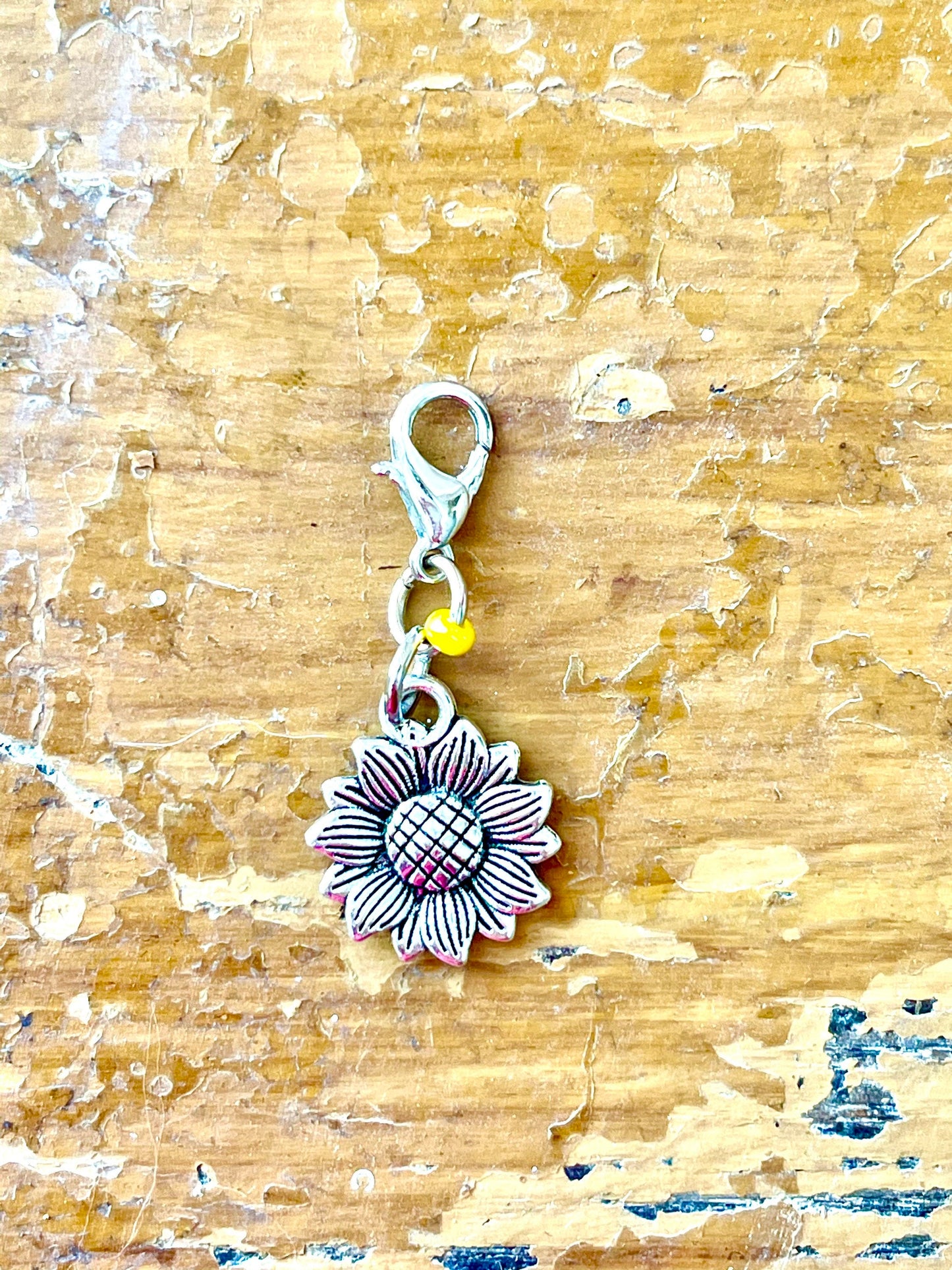 Silver Sunflower Progress Keeper, Knitting Crochet Stitch Marker