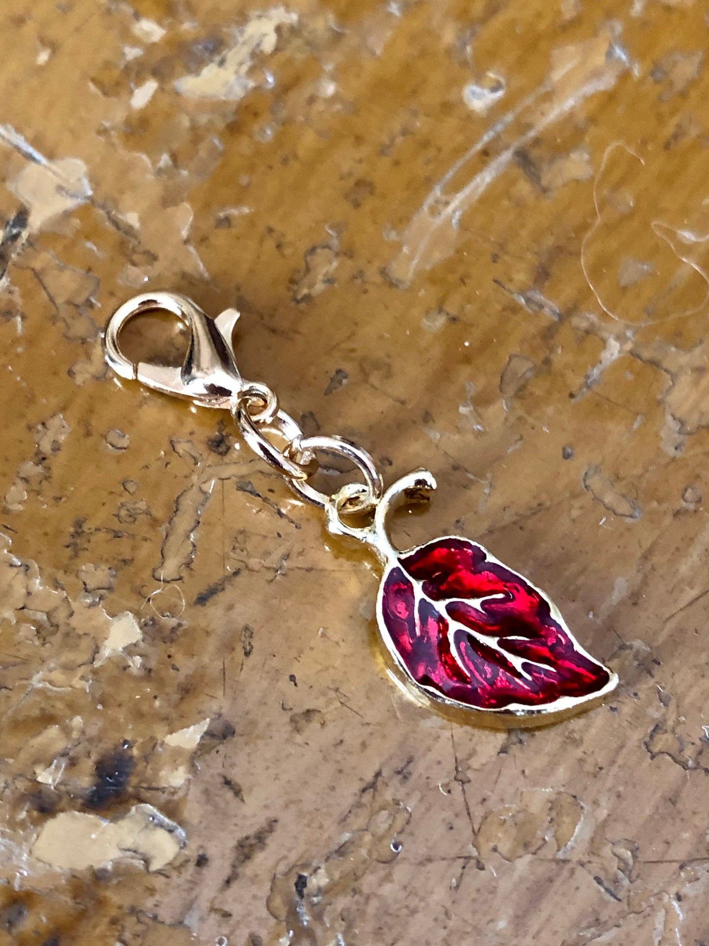 Red Fall Leaf Progress Marker, Gold Clasp, Knitting Crochet Gift