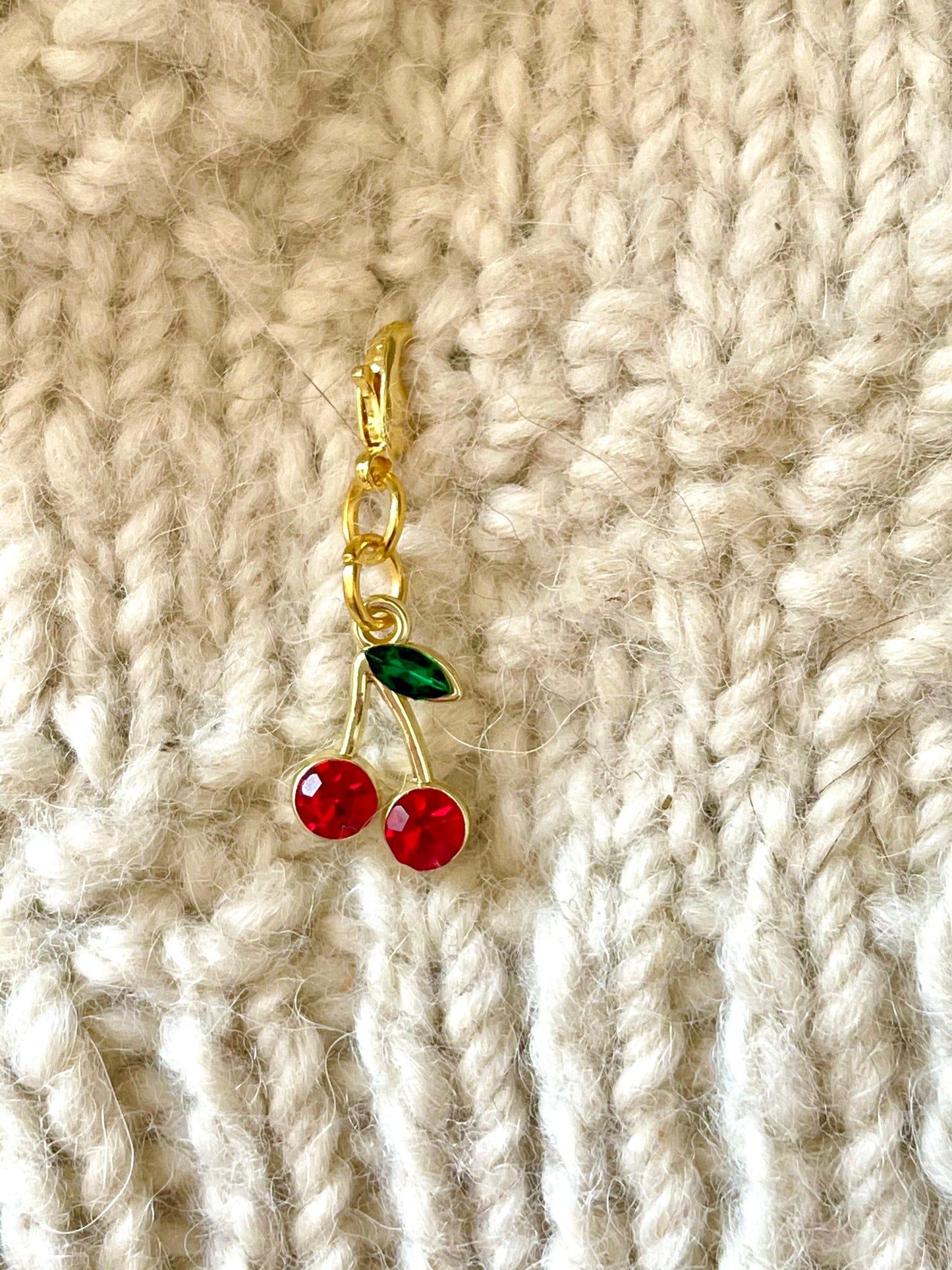 Dangling Cherries Knitting Progress Marker, Zipper Pull