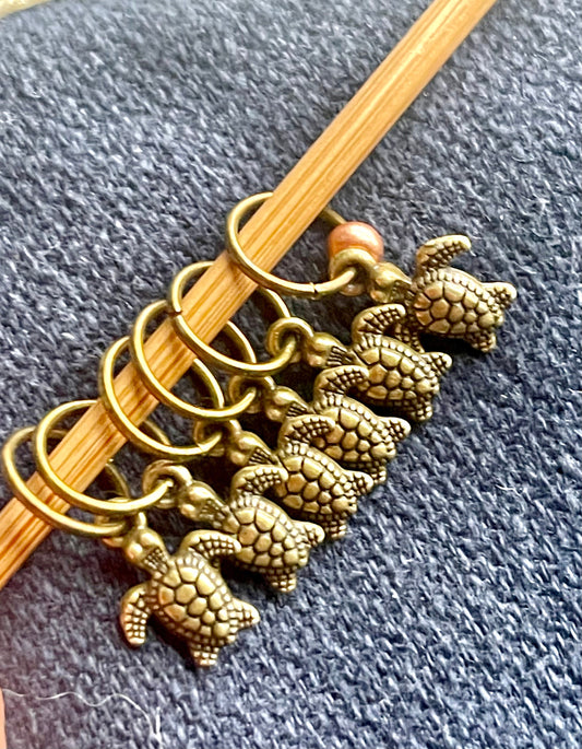 Bronze Turtle Stitch Markers, Snag-Free Knitting Progress Keepers