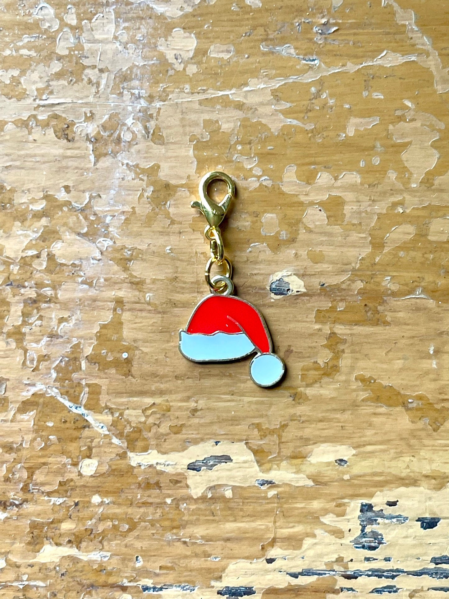 Santa Hat Zipper Pull, Christmas Stitch Marker, Project Bag Charm