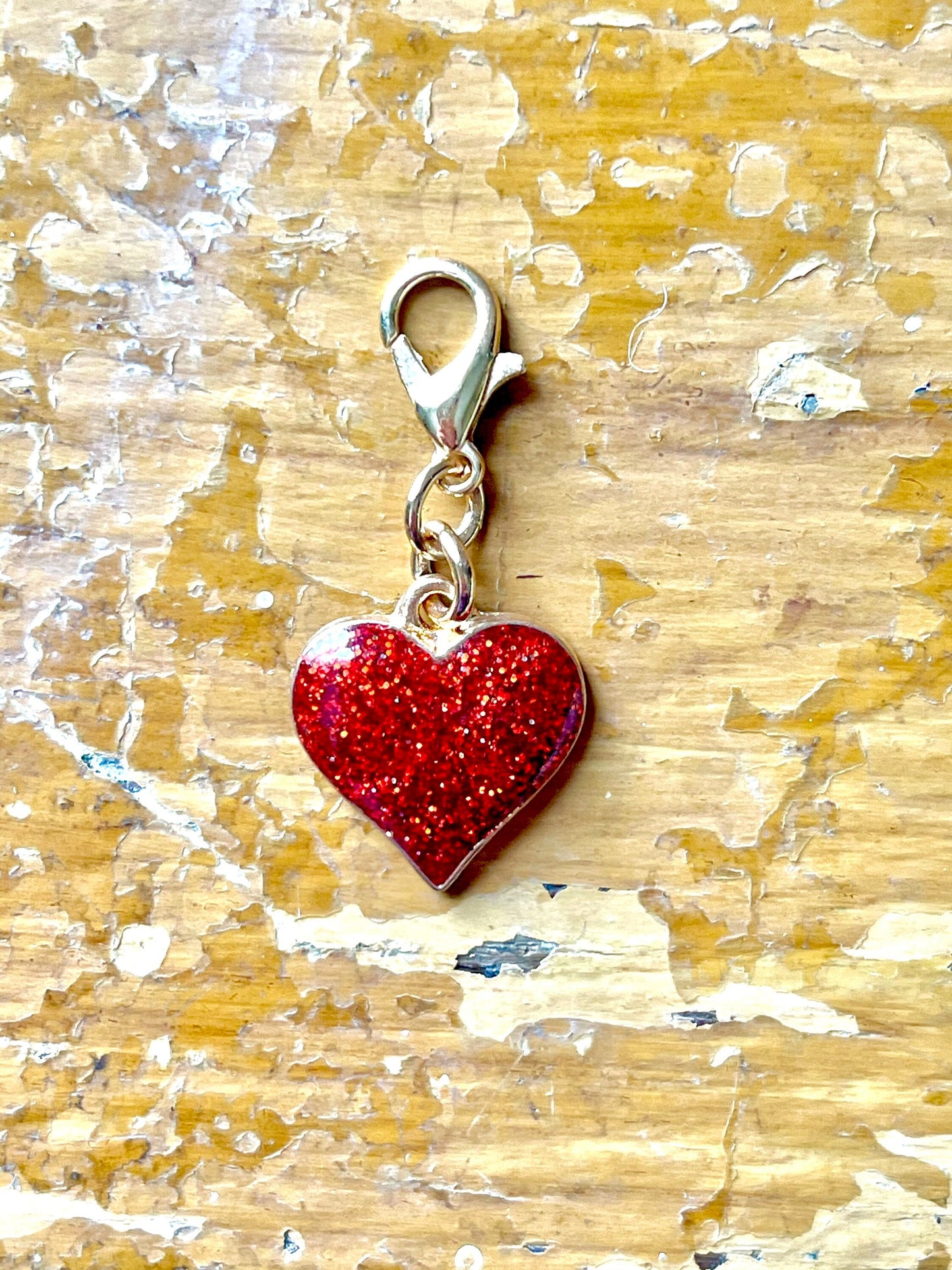 Red Glitter Heart Progress Keeper, Zipper Pull Charm, Knitting Crochet Gift