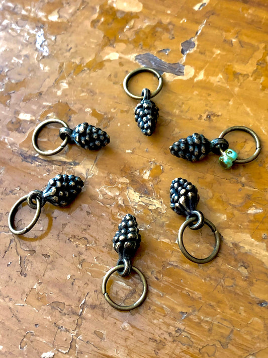 Antique Bronze Pine Cone Stitch Markers, Knitting Accessories, US9 Needles