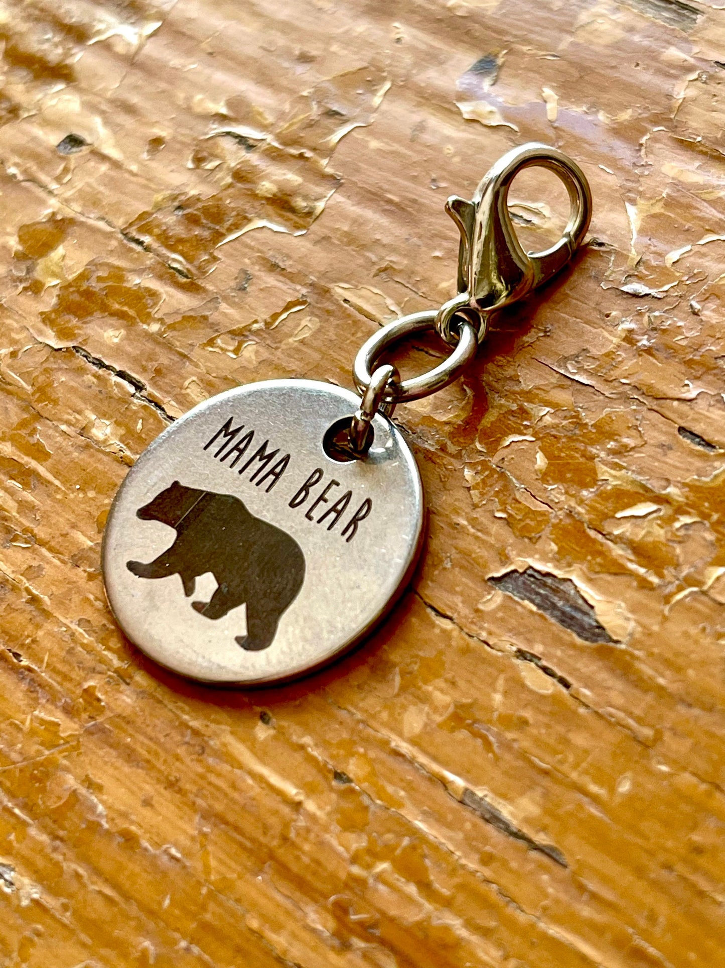 Mama Bear Charm Zipper Pull, Knitting Project Keeper