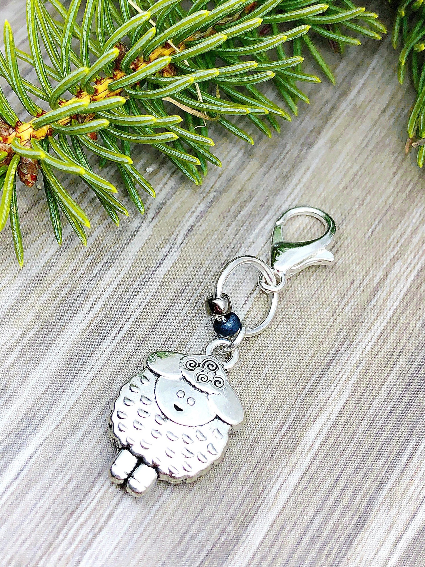Silver Sheep Charm, Knitting Crochet Accessory, Zipper Pull