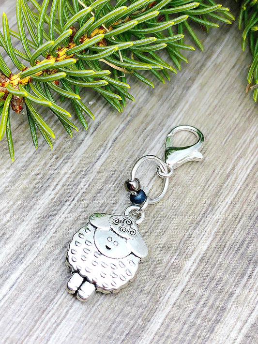 Silver Sheep Charm, Knitting Crochet Accessory, Zipper Pull