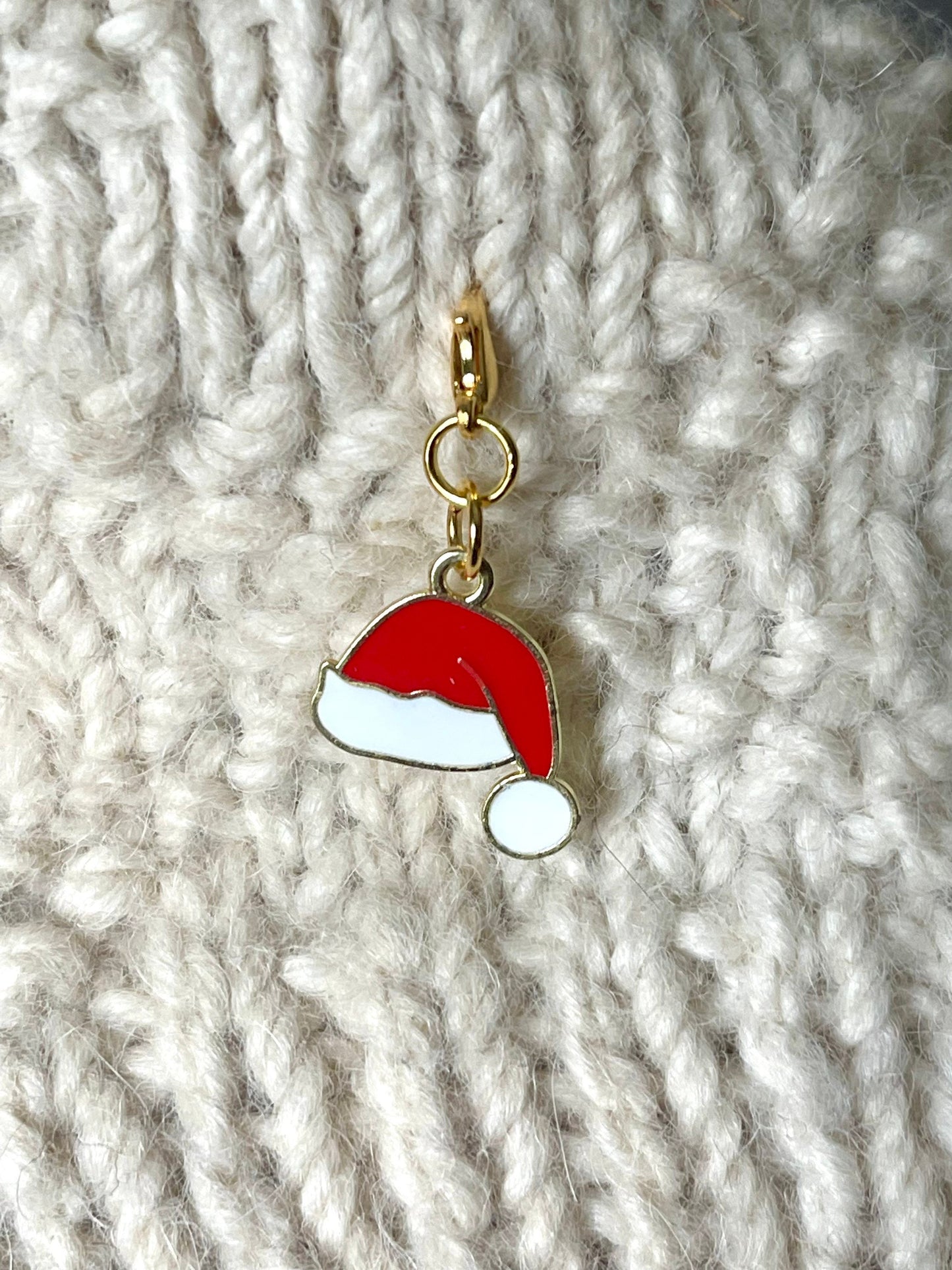 Santa Hat Zipper Pull, Christmas Stitch Marker, Project Bag Charm