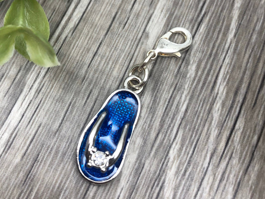 Blue Flip Flop Knitting Crochet Progress Keeper, Yarn Jewelry