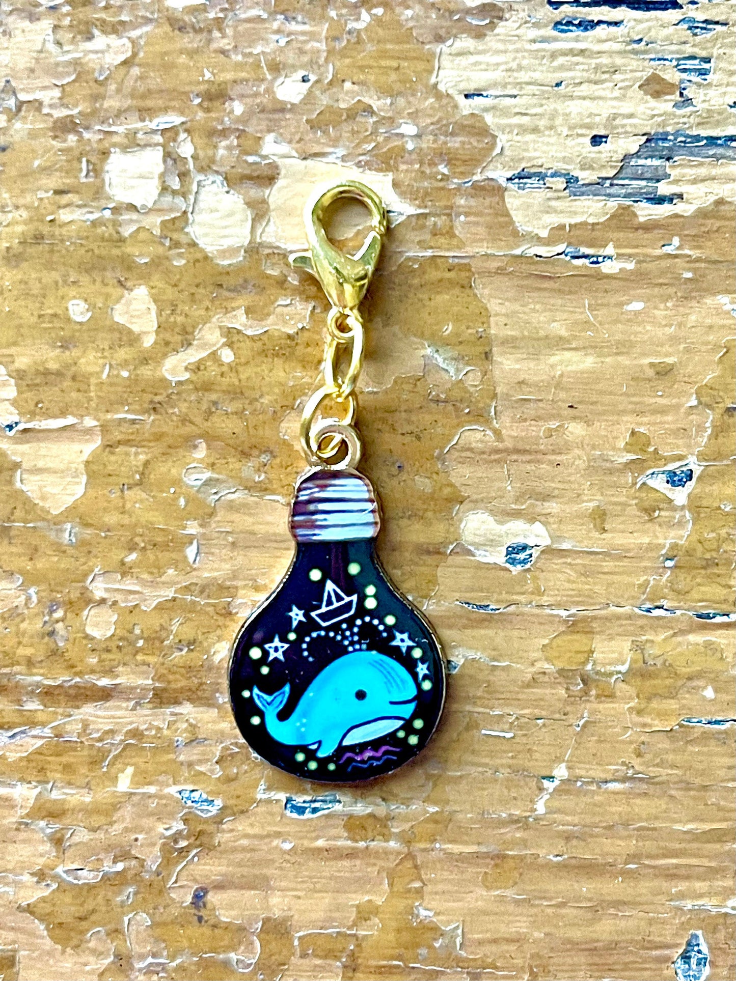 Blue Whale Lightbulb Charm, Zipper Pull, Knitting Stitch Marker