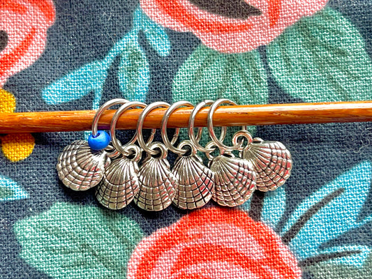 Seashells Silver Stitch Markers, Snagfree Knitting Progress Keepers, Set of 6