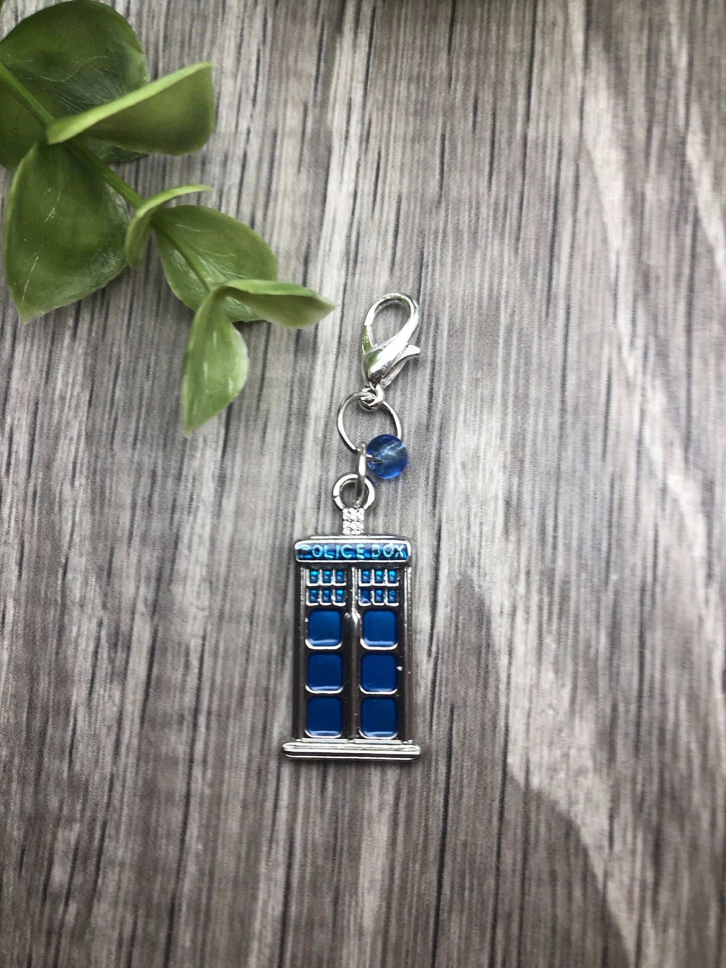 Dr Who Tardis Knitting Progress Keeper, Silver Lobster Clasp