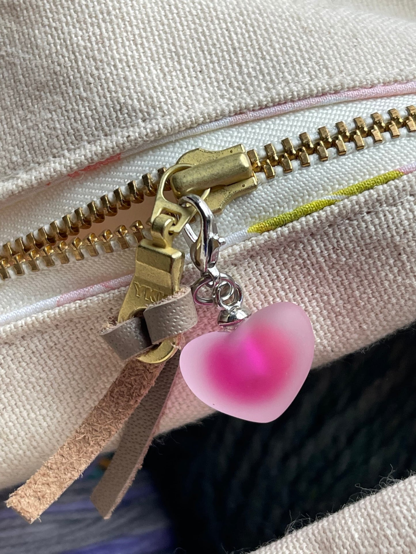 Frosted Resin Heart Charm, Knitting Progress Keeper, Zipper Pull