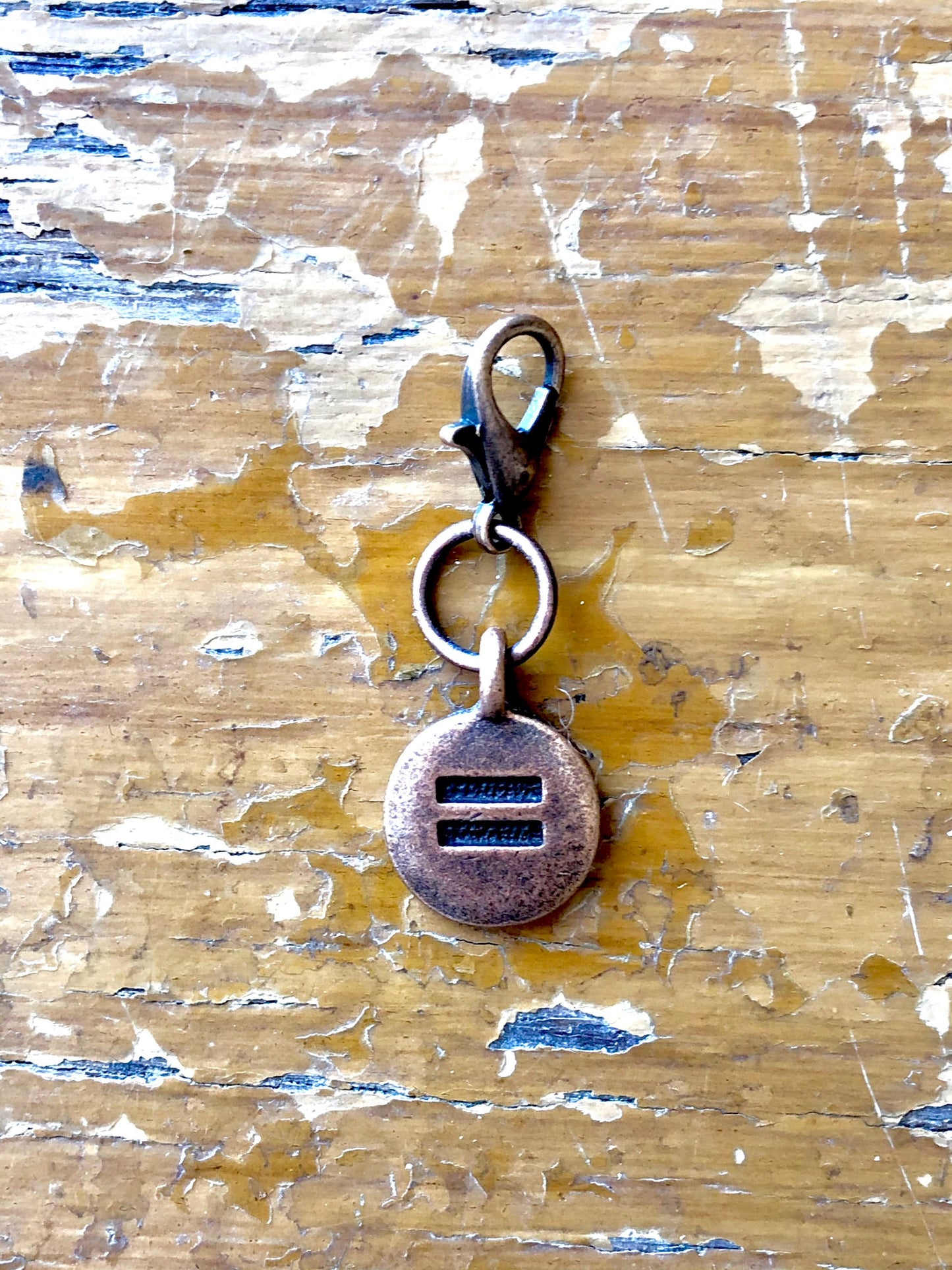 Equality Sign Charm, TierraCast Antique Copper Progress Keeper, LGBTQ Pride Zipper Pull