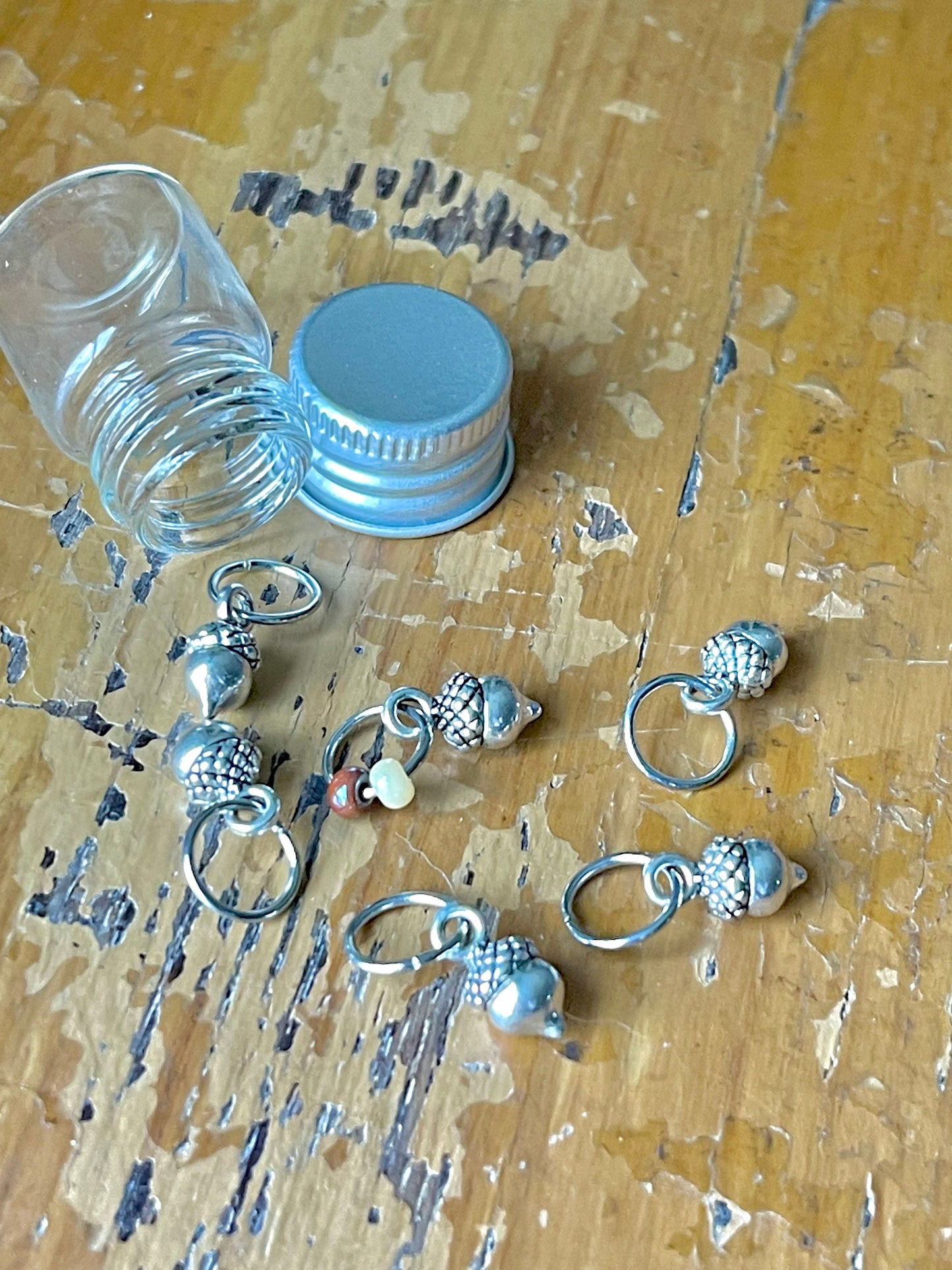 Silver Acorn Stitch Markers, Knitting Notions, Fits US10.5 Needles