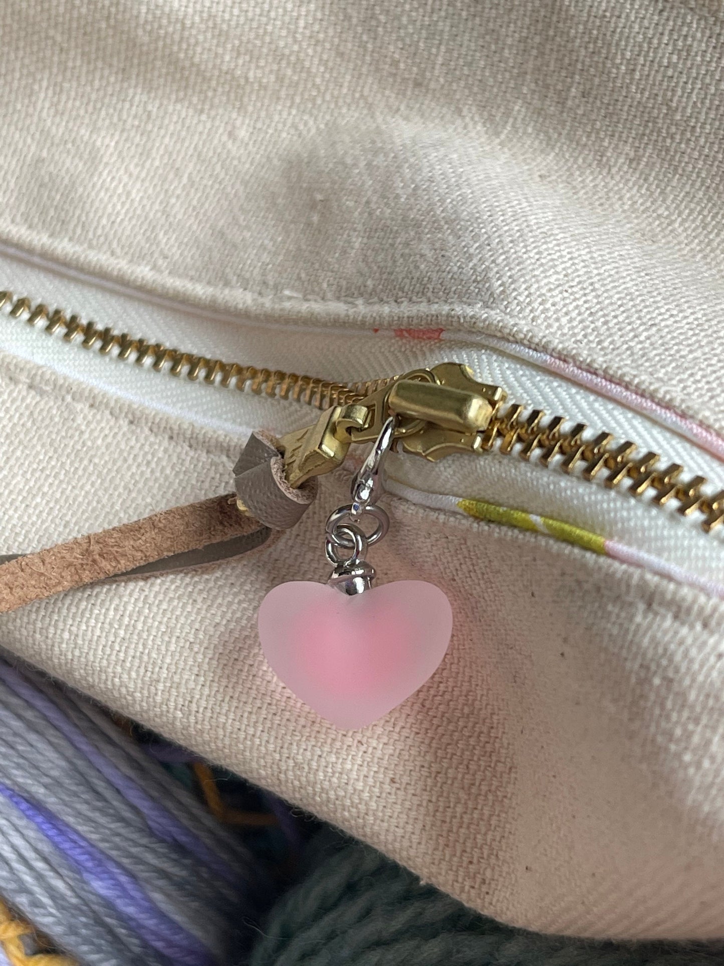 Frosted Resin Heart Charm, Knitting Progress Keeper, Zipper Pull
