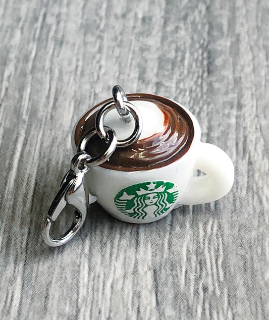 Latte Coffee Cup Zipper Pull Charm, Progress Keeper, Stitch Marker