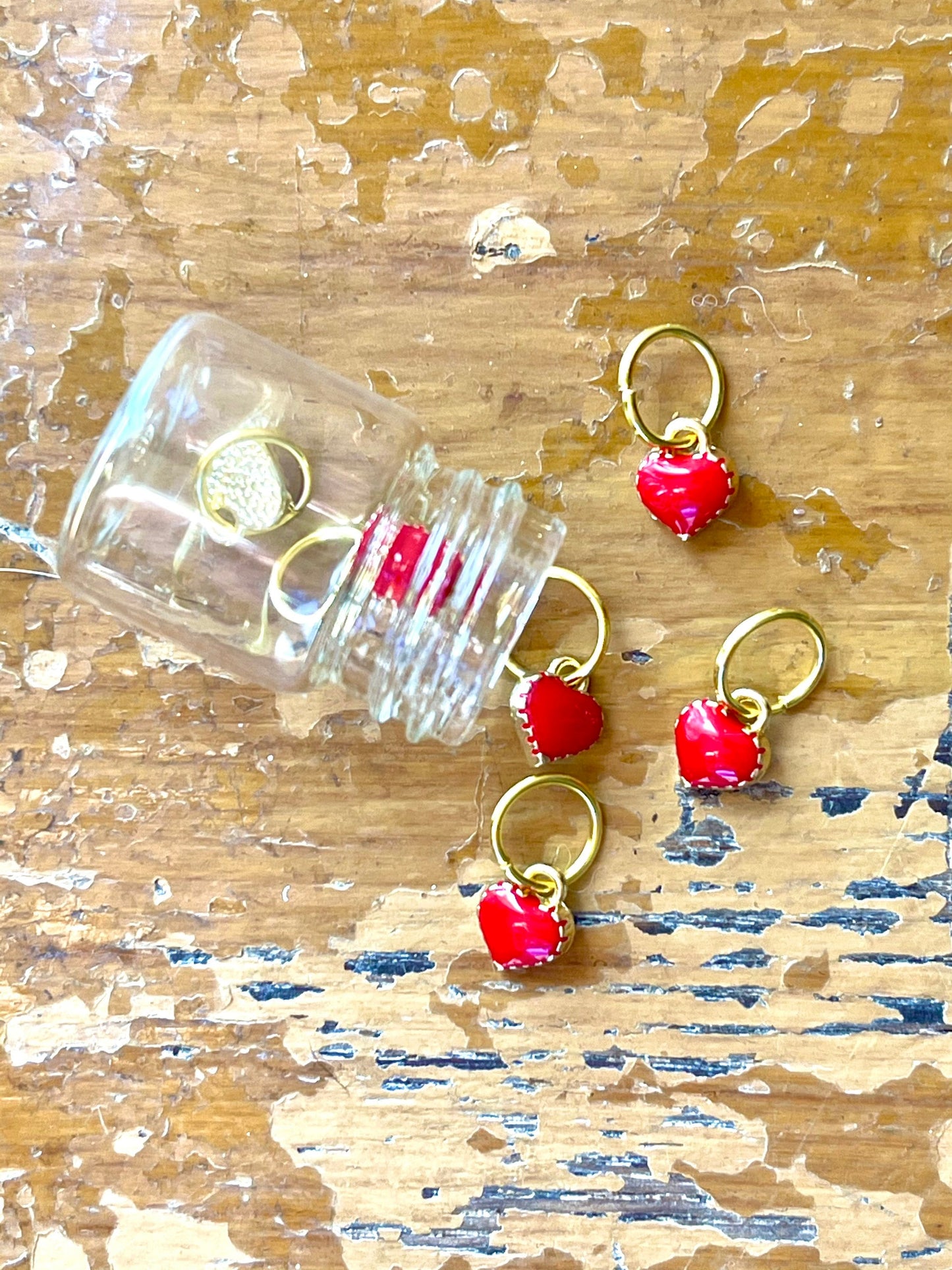 Red Heart Stitch Markers, Snagfree Knitting Rings in Glass Bottle